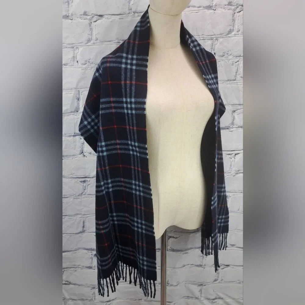 Burberry Men's Scarf Navy Nova Check Vintage Y2K 90s Lambswool England 13